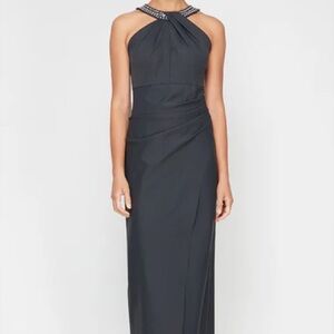 Alex Evenings Dress 6 charcoal gray high neck formal column embellished prom